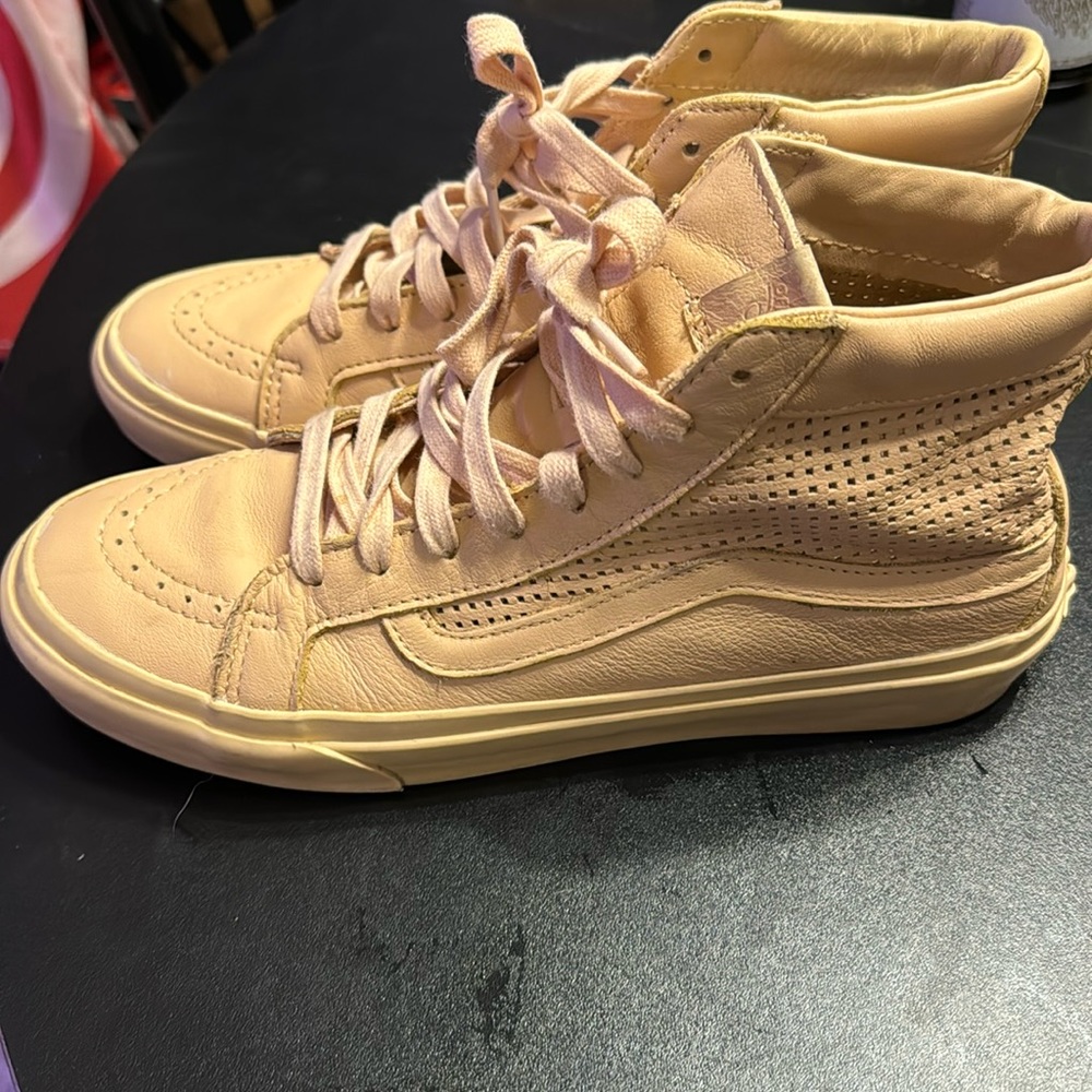 Vans Sk8-Hi Slim Cutout Square Perf Amberlight High-Tops Leather Peach 🍑 Nude